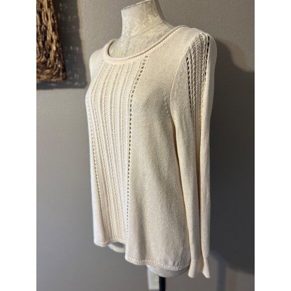 LUCKY Brand Sweater Top M Medium Cream Gold Neat Back Details - Picture 6 of 11